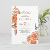 Herfst Burnt Oranje Floral Terracotta Wedding Kaart (Staand voorkant)