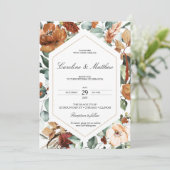 Herfst Burnt Oranje Floral Wedding Kaart (Staand voorkant)