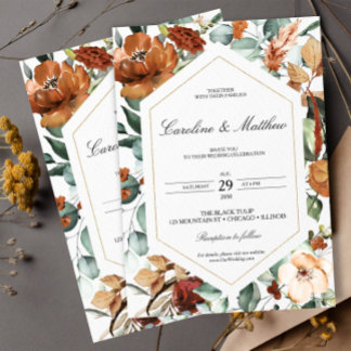 Herfst Burnt Oranje Floral Wedding Kaart