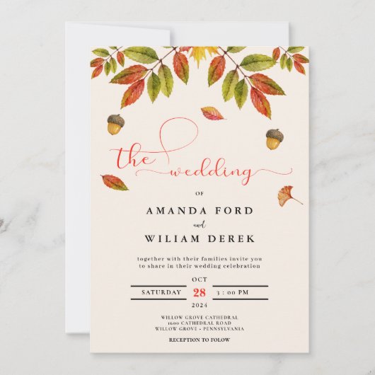 Herfst Burnt Sinaasappel Modern Script Huwelijksui Kaart (Voorkant)