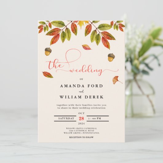 Herfst Burnt Sinaasappel Modern Script Huwelijksui Kaart (Staand voorkant)