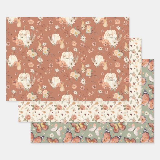 Herfst Butterfly BOHO Floral Autumn Thanksgiving Inpakpapier Vel (Set)