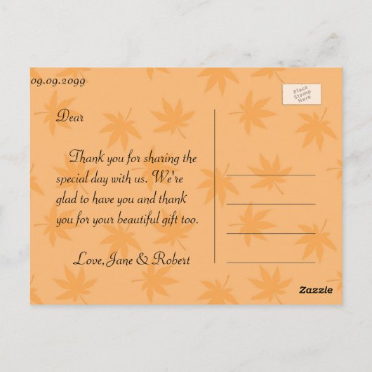 Herfst C geel bladeren bruiloft gunst dank u Briefkaart (Achterkant)