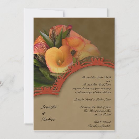 Herfst Cala Lily Bouquet Wedding Invitation Kaart (Voorkant)