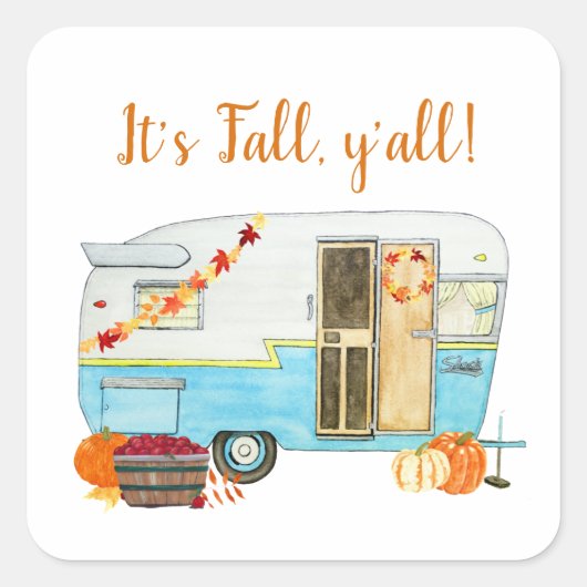  Herfst Camper Trailer Vierkante Sticker (Voorkant)