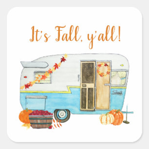  Herfst Camper Trailer Vierkante Sticker
