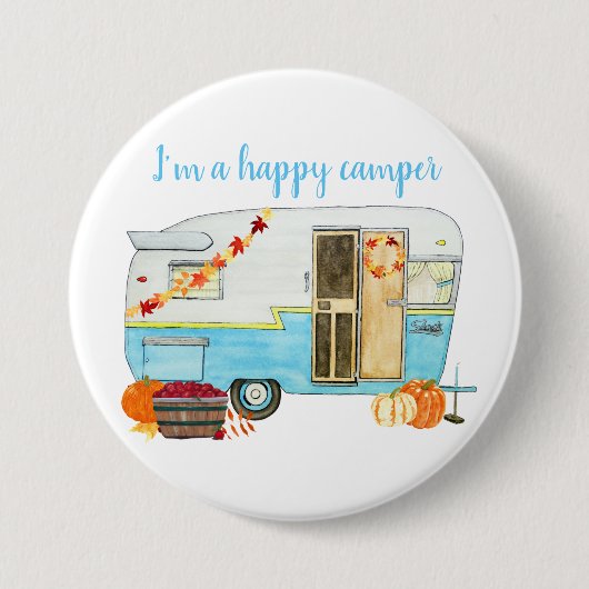 Herfst Camping Trailer Ronde Button 7,6 Cm (Voorkant)