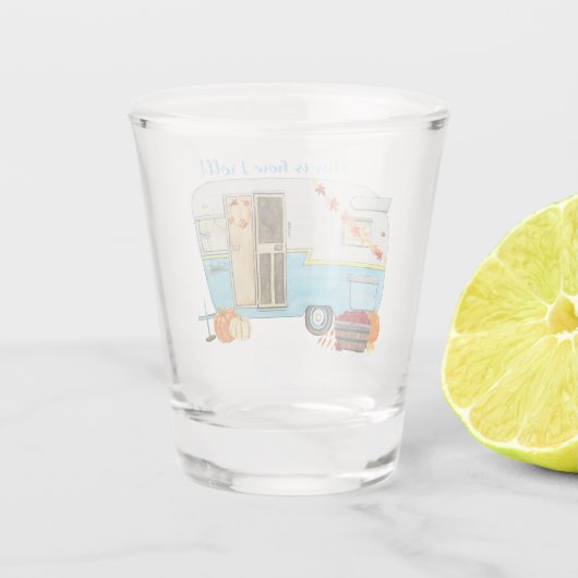 Herfst Camping Trailer Shot Glas (Achterkant)