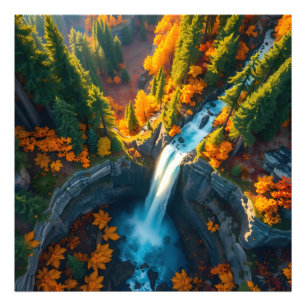 Herfst Canyon Waterval – Levendig Herfstboslandsch Foto Afdruk