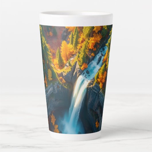 Herfst Canyon Waterval – Levendig Herfstboslandsch Latte Mok (Voorkant)