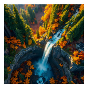 Herfst Canyon Waterval – Levendig Herfstboslandsch Perfect Poster