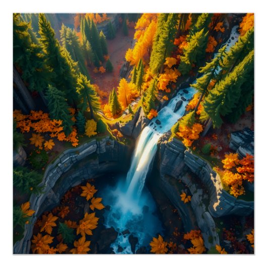 Herfst Canyon Waterval – Levendig Herfstboslandsch Perfect Poster (Voorkant)