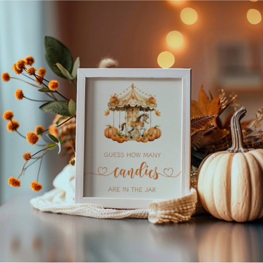 Herfst Carrousel baby pompoen raden hoeveel snoepj Poster