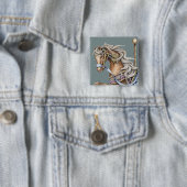 Herfst Carrousel Paard Vierkante Knop Button 5,1 Cm (In situ)