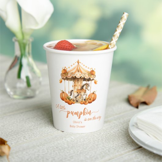 Herfst Carrousel pompoen is op de weg baby shower Papieren Bekers (Insitu)