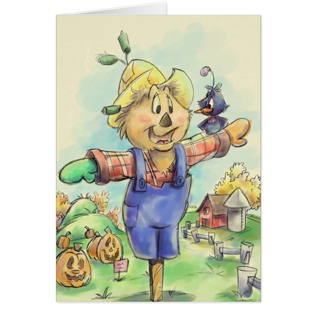 Herfst cartoon scarecromerkaart (Voorkant)