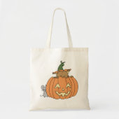 Herfst Cat in Pumpkin Jack’o’lantern and Mouse Tote Bag (Voorkant)