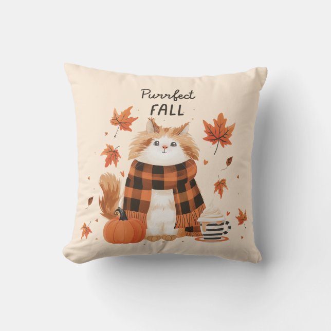 Herfst Cat Sierkussen – Gezellig Herfstdecor (Voorkant)