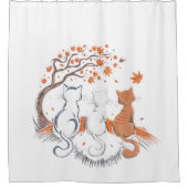 "Herfst Cat Trio Douchegordijn - Gezellig" (Voorkant)