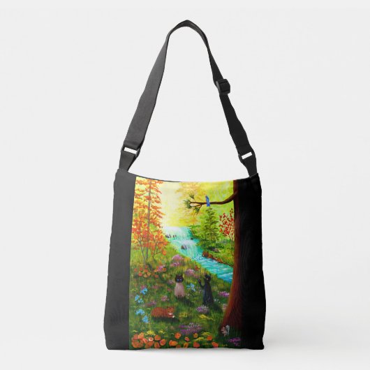 Herfst Cats Waterfall Creek Trees Crossbody Tas (Voorkant)