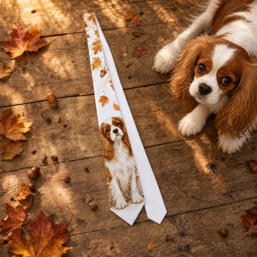 Herfst Cavalier King Charles Spaniel Aquarel Stropdas