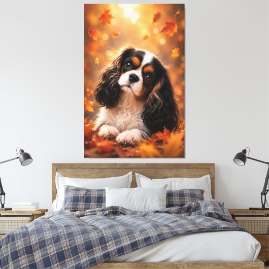Herfst Cavalier King Charles Spaniel – Schattige H Canvas Afdruk (Insitu (Slaapkamer))
