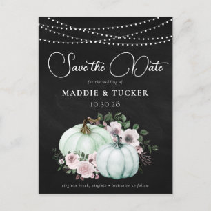 Herfst Chalk Pumpkins String Lights Save the Date Aankondigingskaart