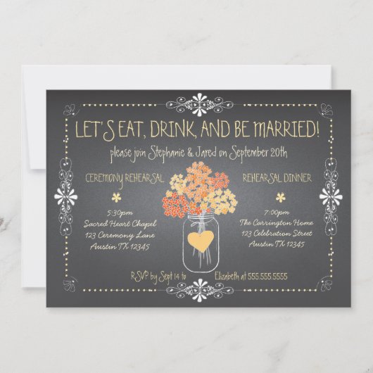 Herfst Chalkboard Wedding Repetitie Mason Jar Kaart (Voorkant)