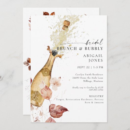 Herfst Champagne Bridal Brunch & Bubbly Kaart (Voorkant / Achterkant)