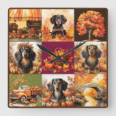 Herfst Charm: Teckels en Herfst Scènes Vierkante Klok (Voorkant)