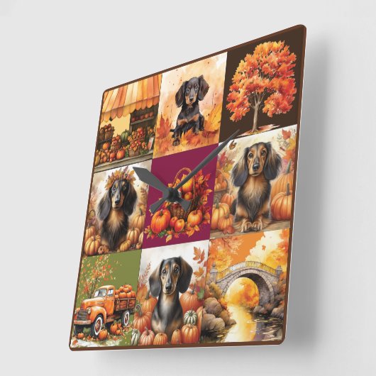 Herfst Charm: Teckels en Herfst Scènes Vierkante Klok (Hoek)