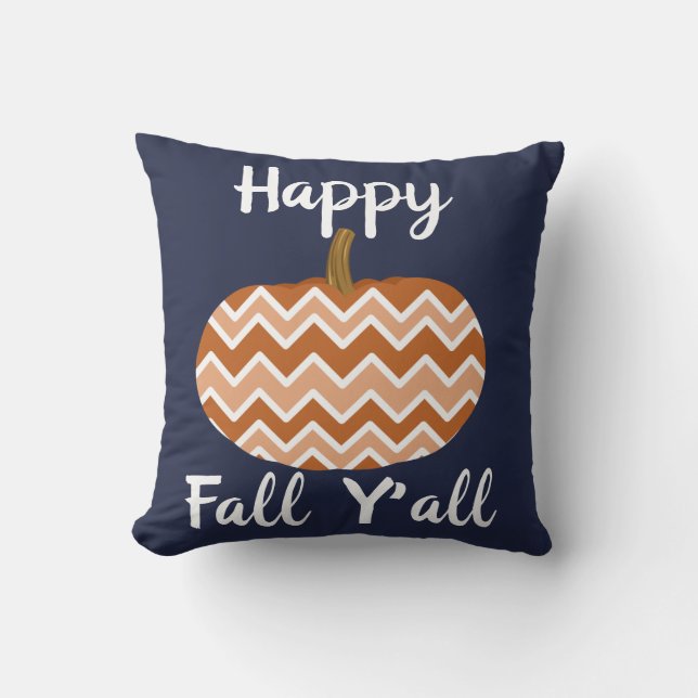 Herfst Chevron Pumpkins & Navy Kussen (Voorkant)