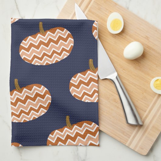 Herfst Chevron Pumpkins & Navy Theedoek (Quarter Fold)