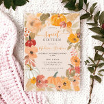 Herfst Chic Boho pompoen bloemenzoet 16 jarig Kaart<br><div class="desc">Stap in de betovering van een Sweet 16-feest met onze warme Boho Pumpkin Herfst Sweet 16 Birthday Party Invitation! Dit herfstontwerp legt de gezellige sfeer van het seizoen vast, met een prachtig handgeschilderde bloemenkrans, rustieke pompoenen en weelderig gebladerte in een palet van warme en uitnodigende tinten zoals sinaasappel, groen en...</div>