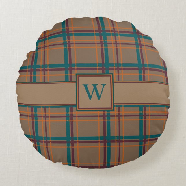 Herfst Chic Plaid Rond Kussen (Voorkant)
