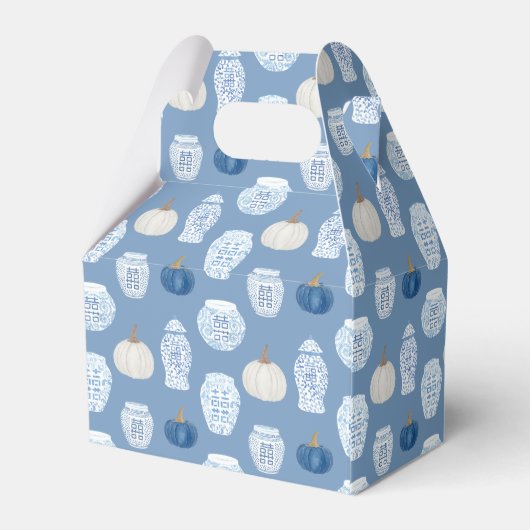 Herfst Chinoiserie Blauwe Pompoenen Trouwdouche Bedankdoosjes (Achterkant)