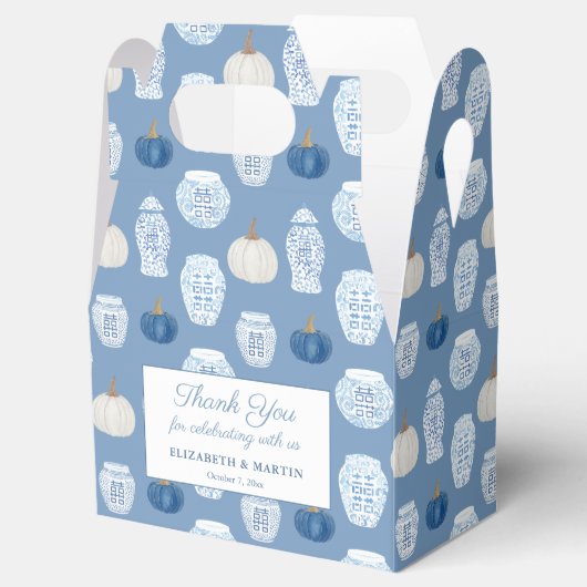 Herfst Chinoiserie Blauwe Pompoenen Trouwdouche Bedankdoosjes (Geopend)