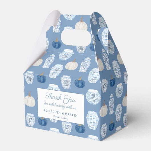Herfst Chinoiserie Blauwe Pompoenen Trouwdouche Bedankdoosjes (Voorkant Zijde)