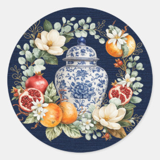Herfst Chinoiserie, Granaatappel & Magnolia Ronde Sticker