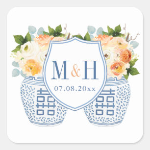 Herfst Chinoiserie Monogram Huwelijksgunst Vierkante Sticker