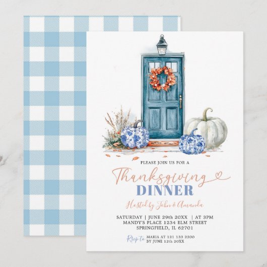 Herfst Chinoiserie Thanksgiving Dinerfeest Pompoen Kaart (Voorkant / Achterkant)