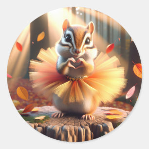 Herfst Chipmunk met een Tutu Ronde Sticker