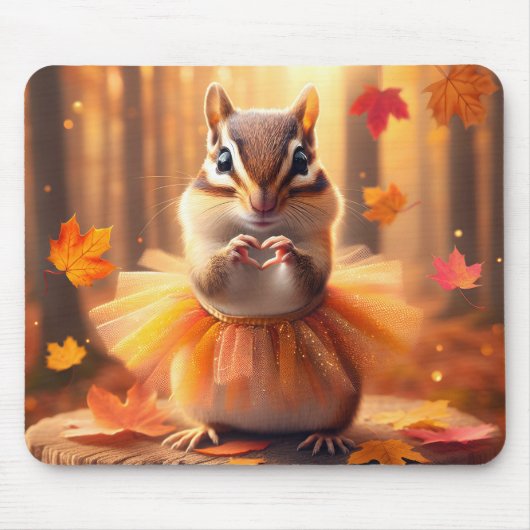 Herfst Chipmunk met Tutu en Hart Muismat (Voorkant)