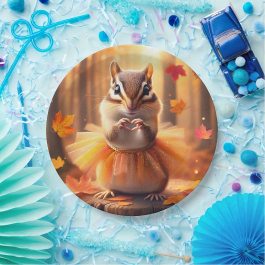 Herfst Chipmunk met Tutu en Hart Papieren Bordje (Feest)