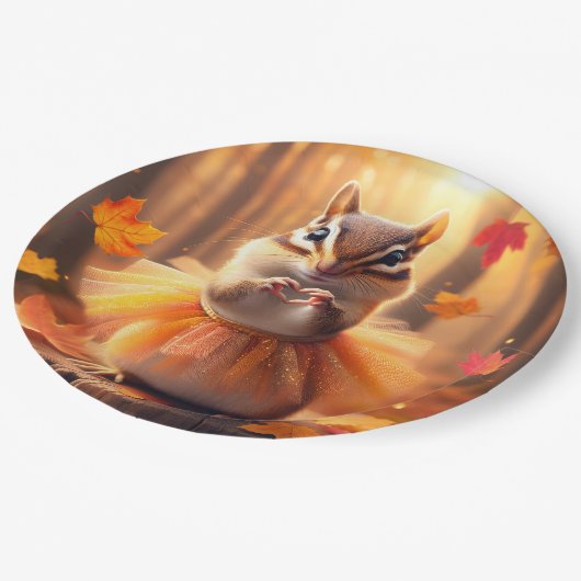 Herfst Chipmunk met Tutu en Hart Papieren Bordje (Gekanteld)