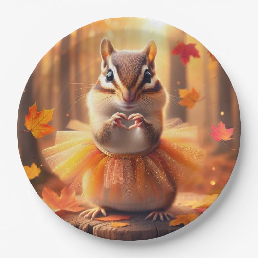 Herfst Chipmunk met Tutu en Hart Papieren Bordje (Voorkant)