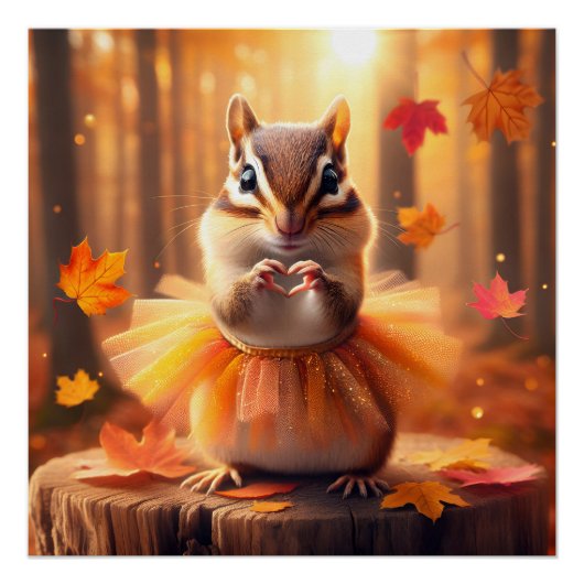 Herfst Chipmunk met Tutu en Hart Perfect Poster (Voorkant)