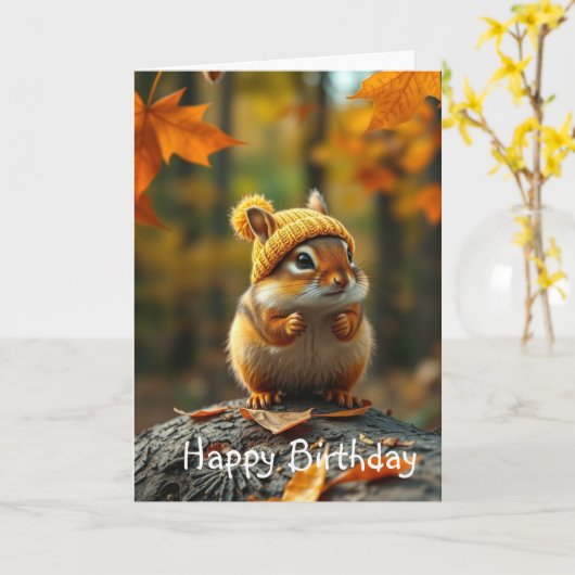 Herfst Chipmunk Verjaardag Kaart (Gele Bloem)