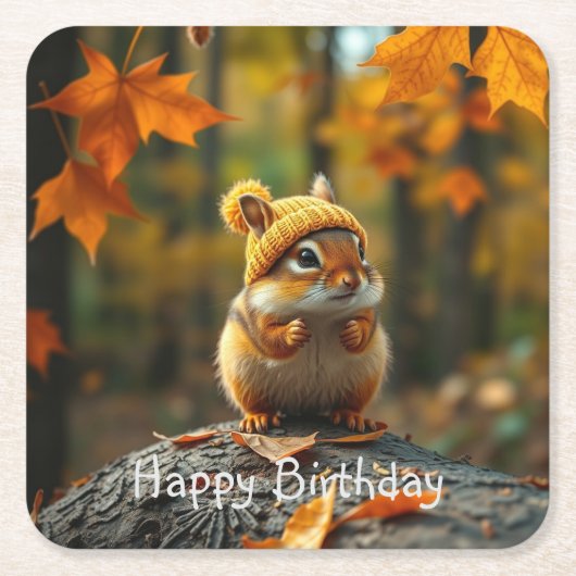 Herfst Chipmunk Verjaardag Kartonnen Onderzetters (Voorkant)