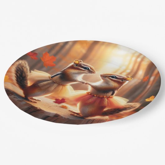 Herfst Chipmunks dansen Papieren Bordje (Gekanteld)